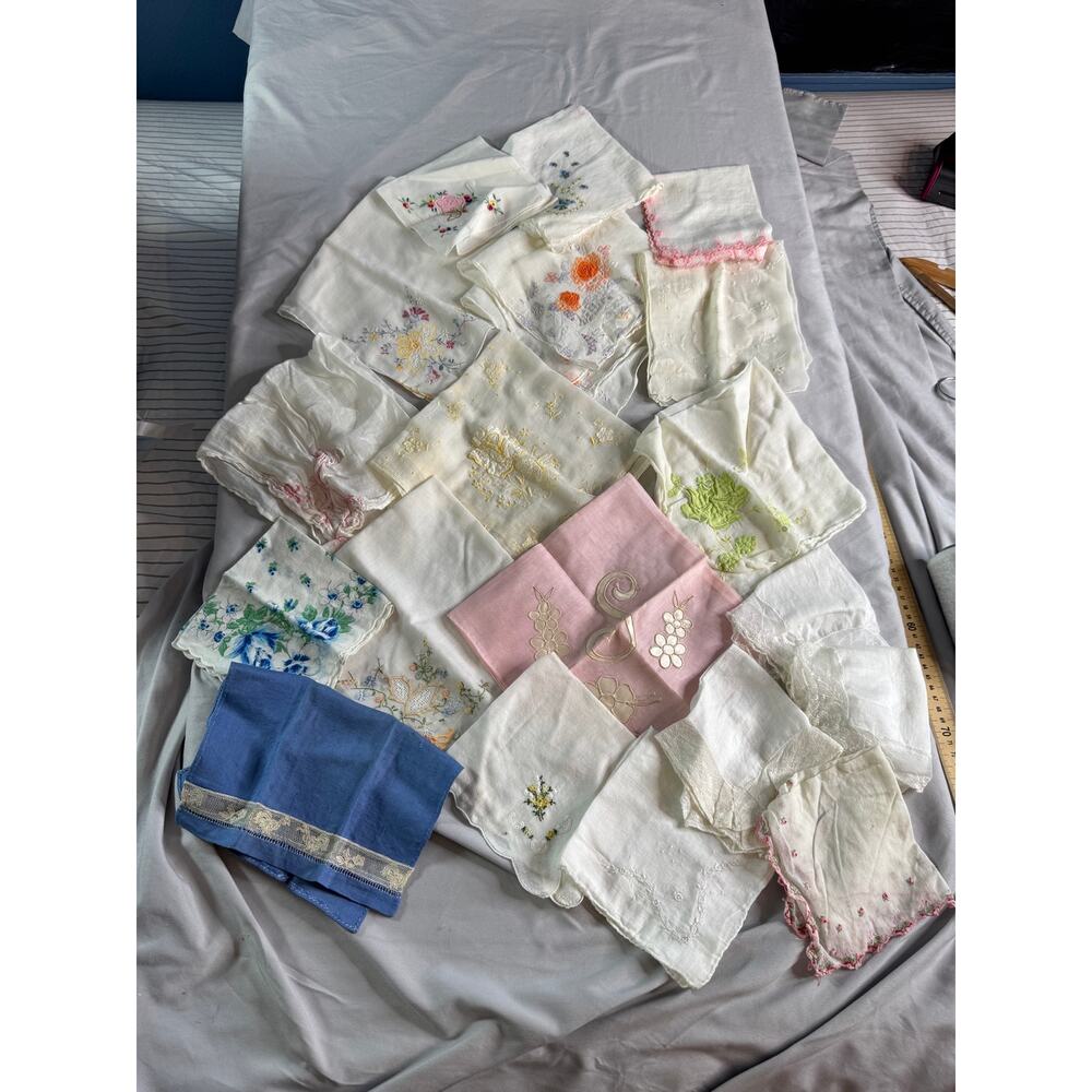 Lot 19 Vintage Handkerchiefs Embroidered Floral Lace Wedding Cottagecore Mixed